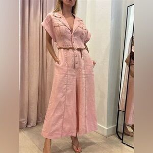 Zimmermann Pink Buttoned Jumpsuit with Notched Collar